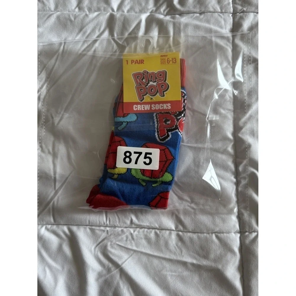 Ring Pop Adult Size 6-13 Blue Red Candy Fun Graphic Novelty Crew Socks 1 Pack